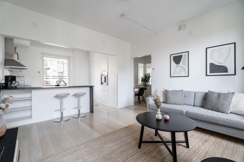 The apartment is a one-bedroom apartment with an open concept kitchen