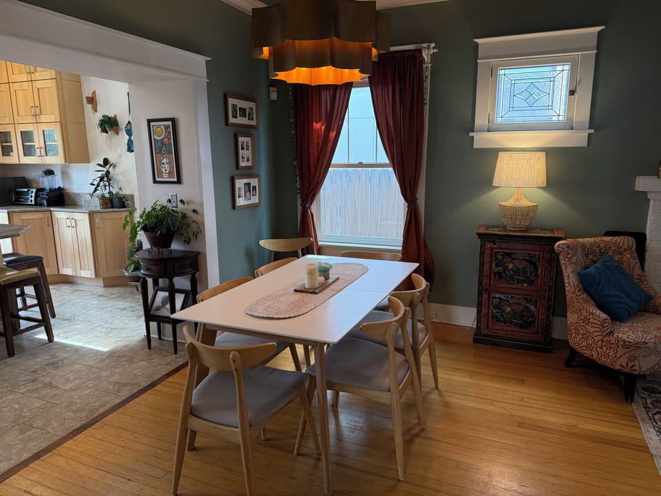Dining table expands to seat 8