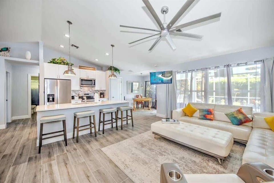 Open concept living and dining area.