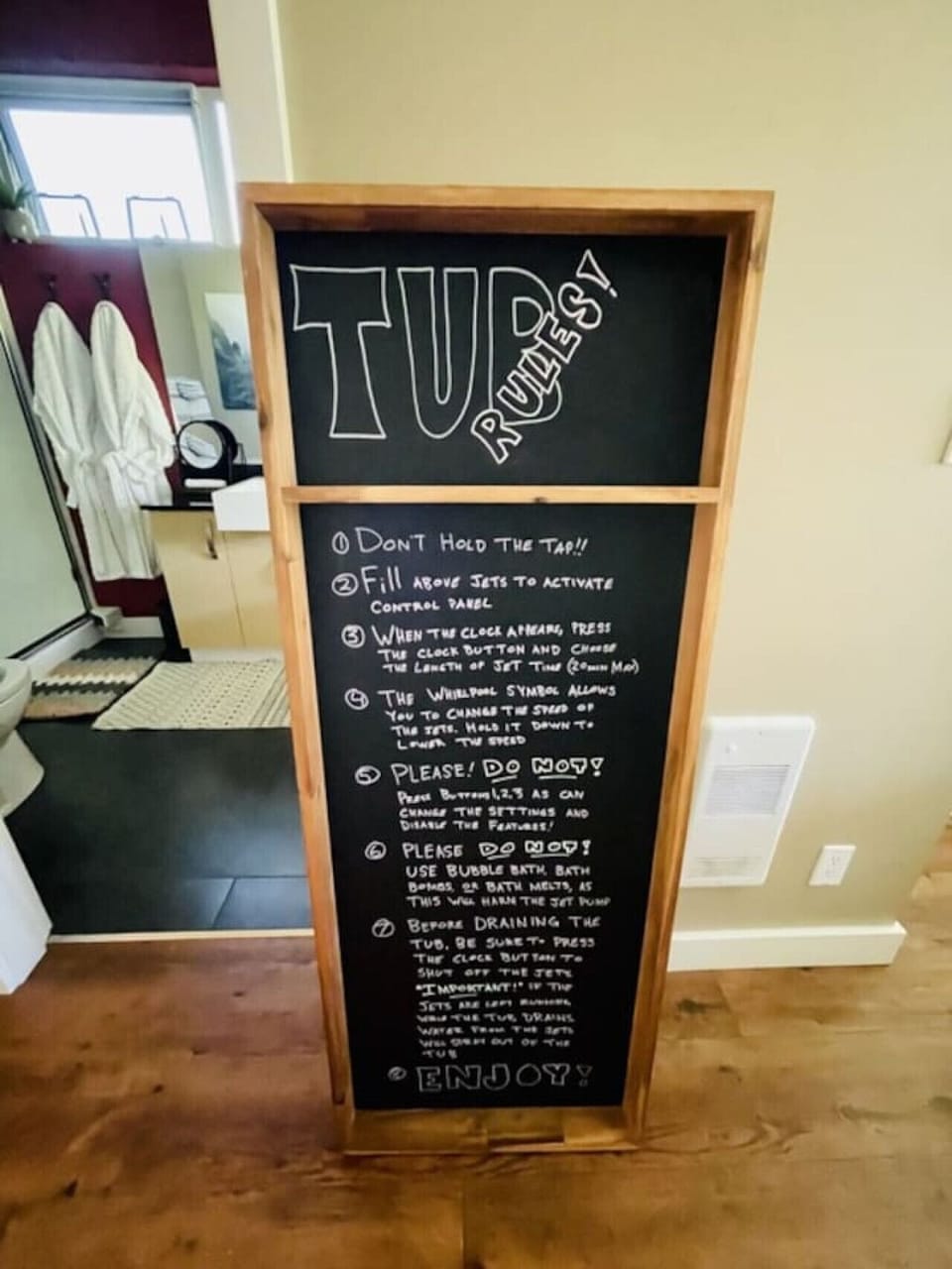 Please follow notes for the jetted tub to ensure it works properly