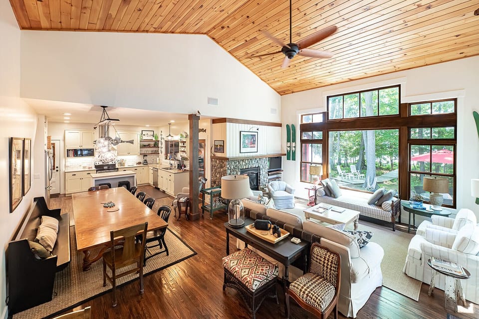 The oversized dining table allows everyone to dine together (seating for 12)