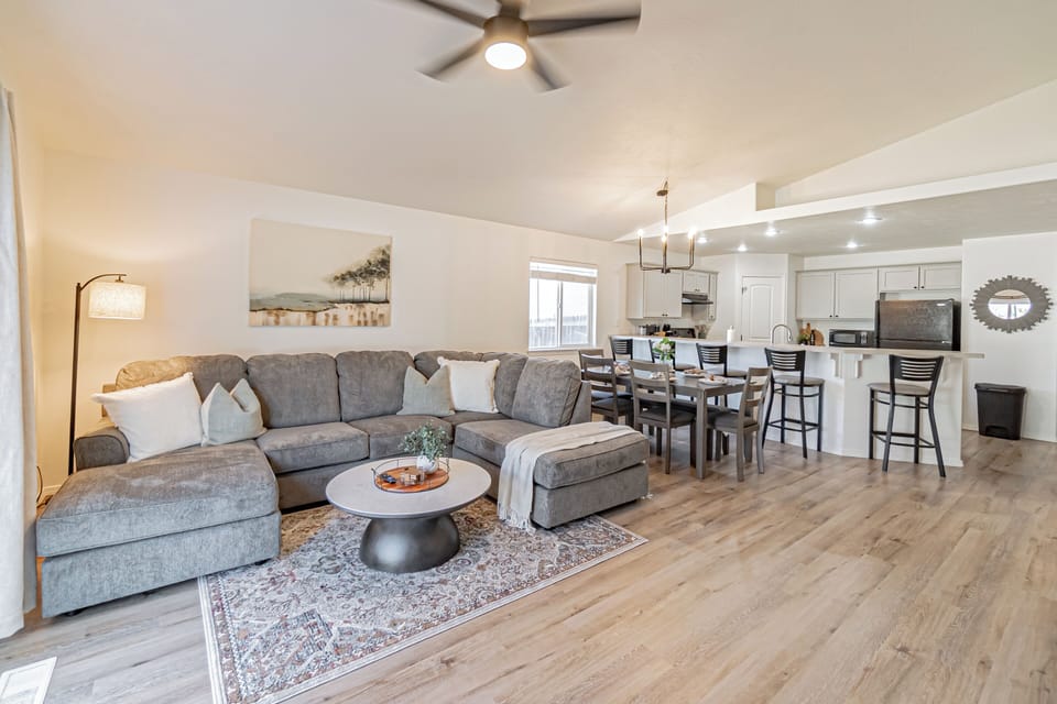 Open Living, Dining, Kitchen with Sectional & TV