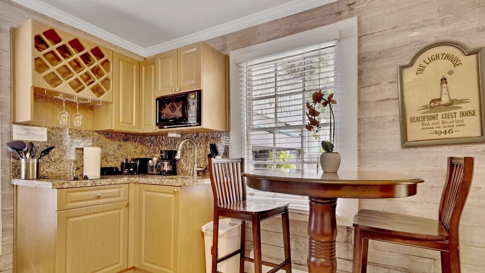 The kitchenette features a stovetop to whip up a home cooked meal...