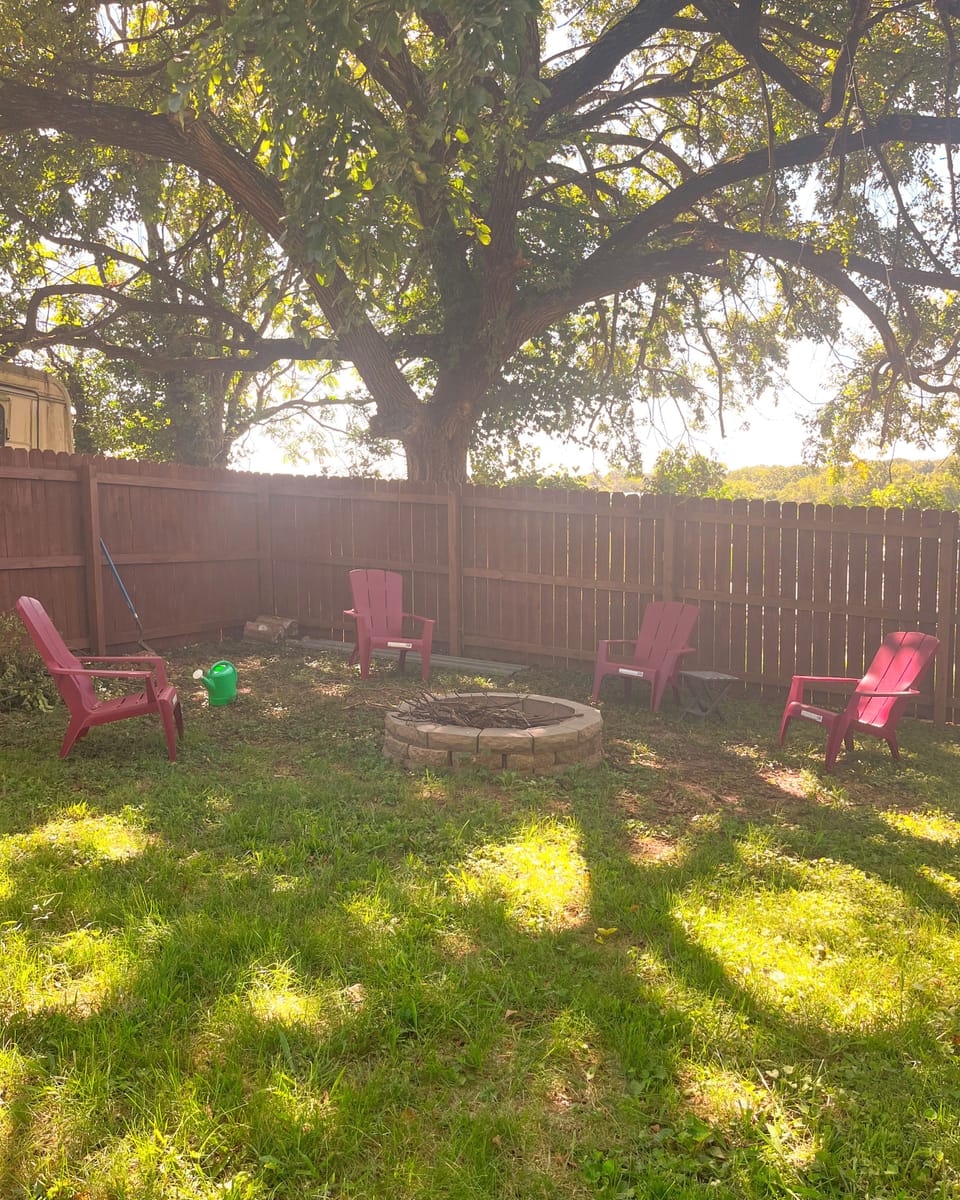 Cozy up around the firepit at night. S'mores supplies in the kitchen! 