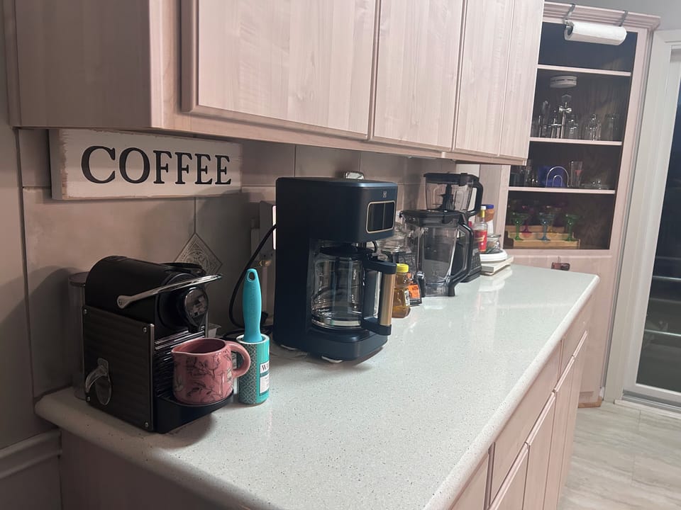 Nicely stocked coffee and smoothie station