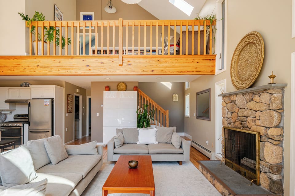 Living room, soaring cathedral ceilings and natural light