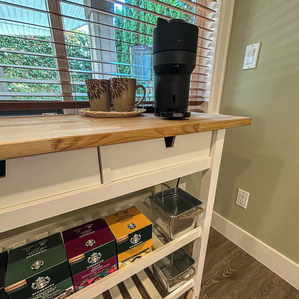 Nespresso coffee machine with pods to start the morning off right!