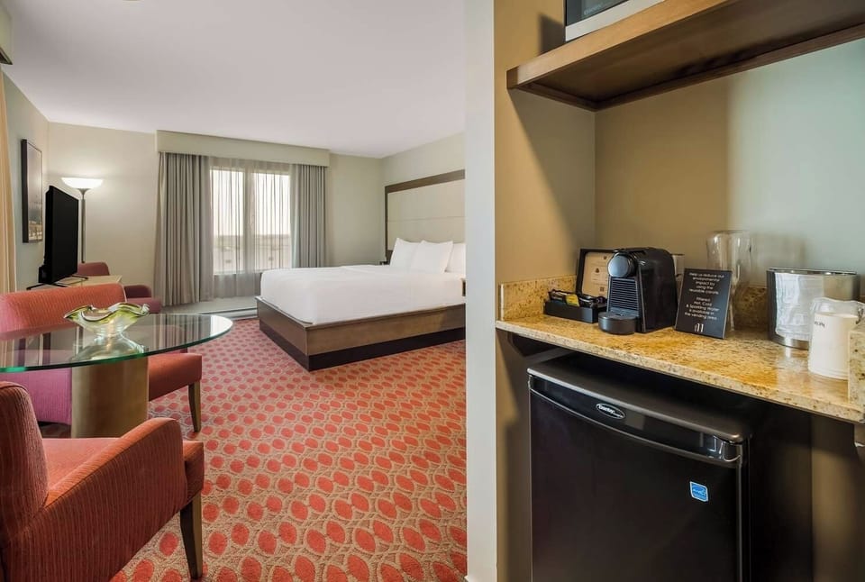 Brew a fresh espresso anytime with convenient in-room setup.