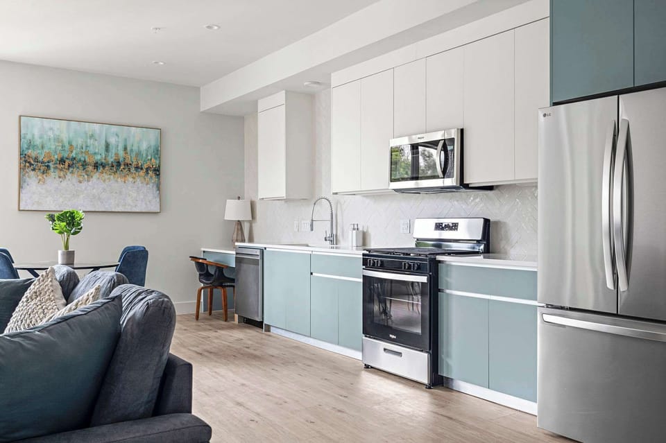 Modern kitchen with silver appliances
