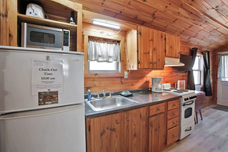 Coffee Pot with Basket filter, electric cooktop, microwave, toaster oven. 