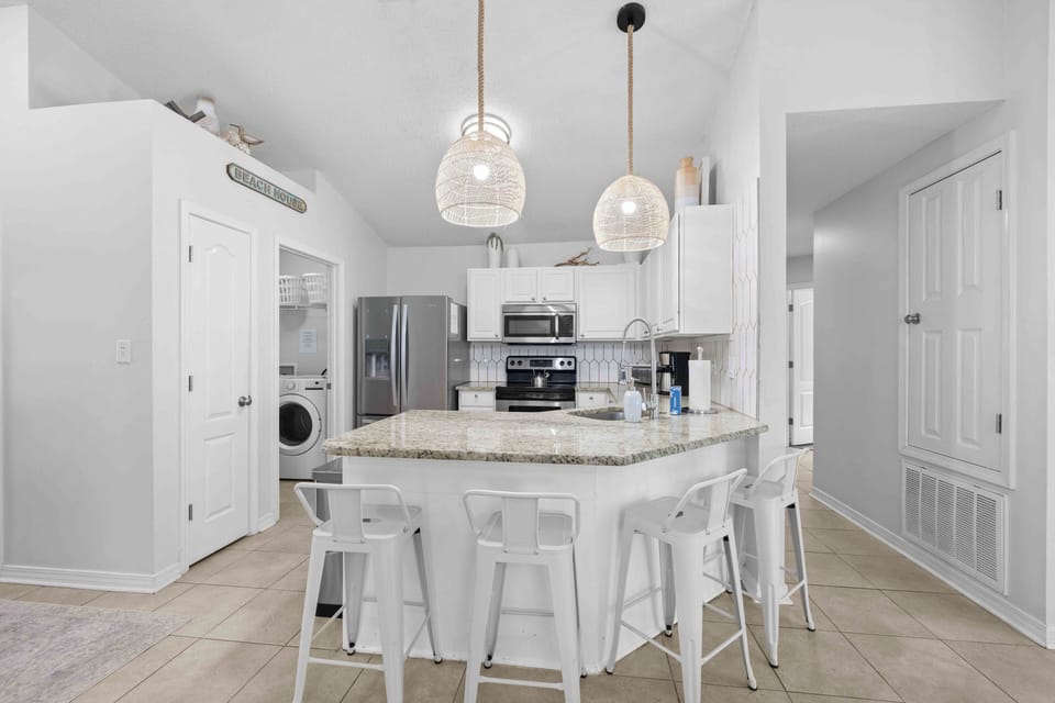 A variety of kitchen appliances are included for various cooking needs.