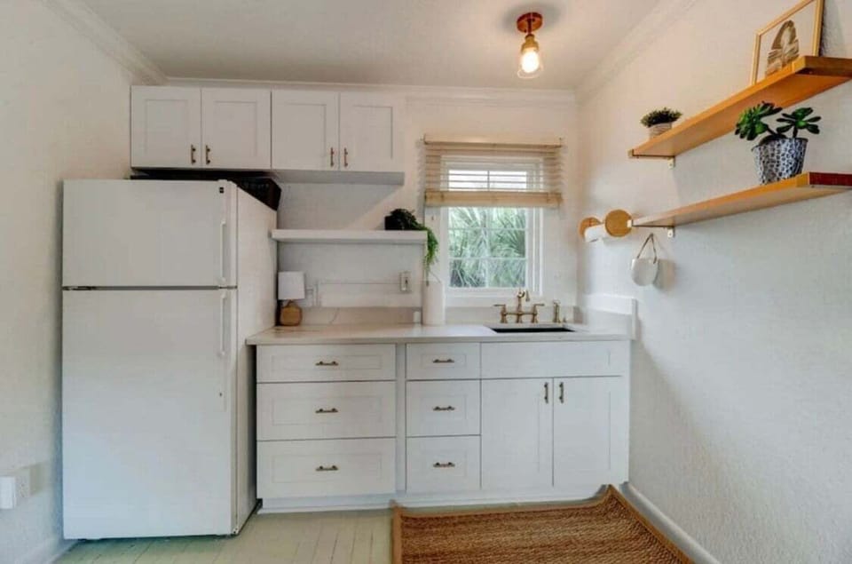 The kitchen is fully equipped with everything you need to whip up delicious meals during your stay! While compact, it offers all the essentials, including a  refrigerator and microwave making meal prep a breeze. Keurig or drip coffee maker too!