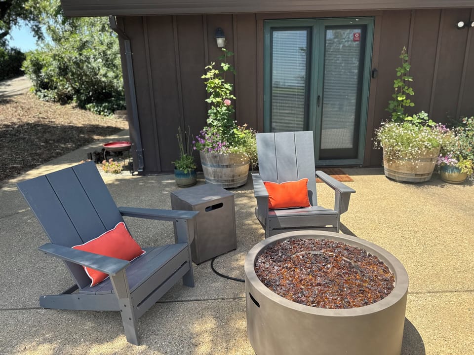The fire pit looks out over the fields.