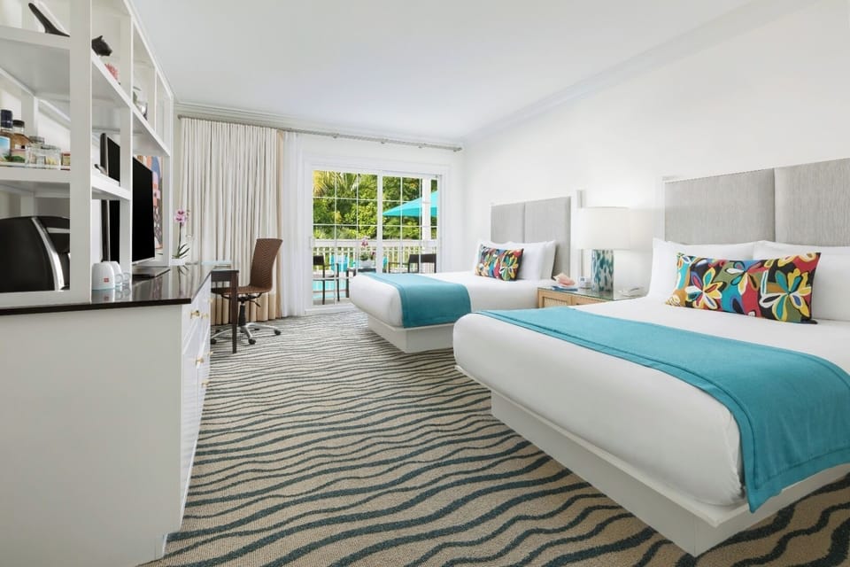 Settle into two plush beds and drift off in cool comfort.