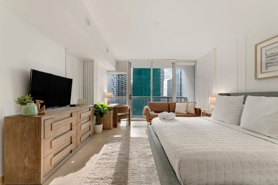 Relax with a smart TV and cozy seating.