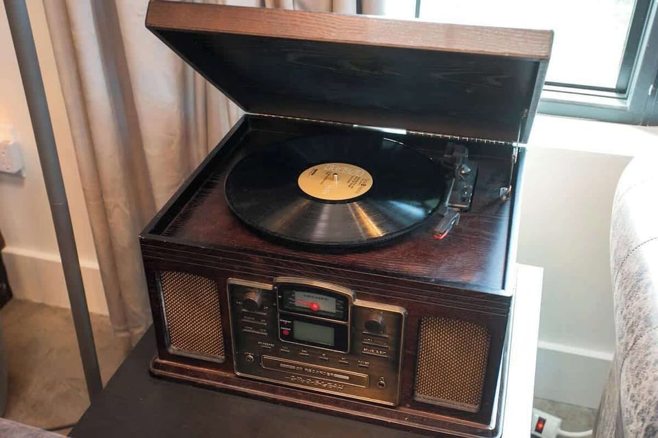 Vintage record player detail in the living room