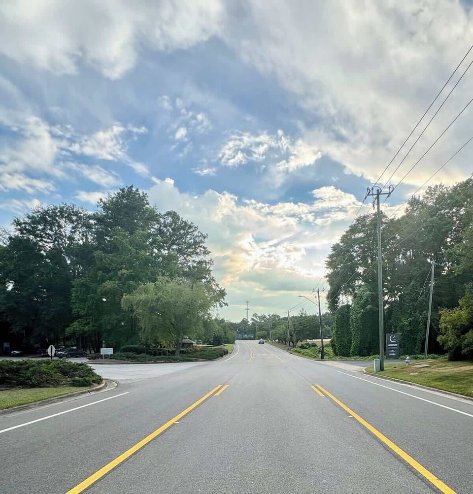 View of entrance traveling from east