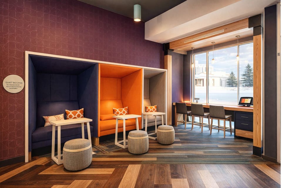Settle into cozy booths for coffee, chats, or quick work.