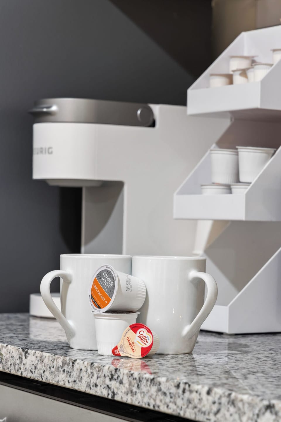 Coffee maker and coffee pods are provided.