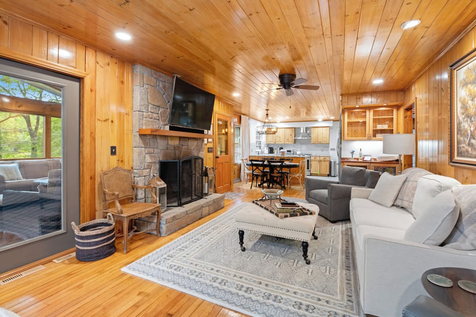 Living Area with Wood Burning Fireplace, Main Level