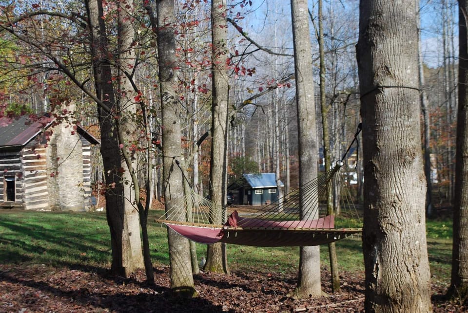 Hammock by the 1850s pond and cabin