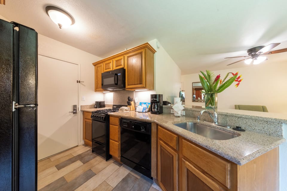 Prep fresh breakfasts with ample counter space and modern appliances.