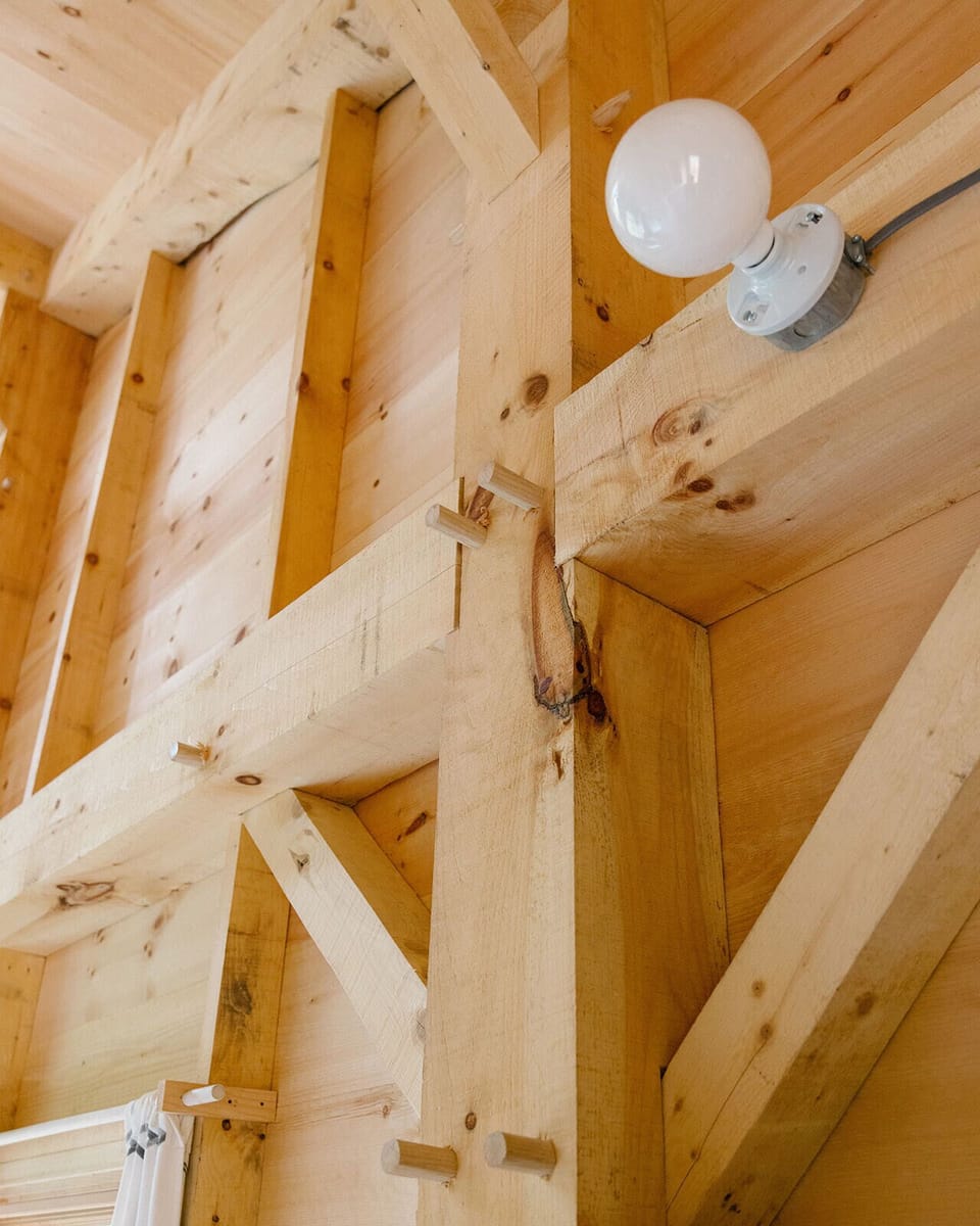 The cabin is contructed using heavy timber harvested locally. 