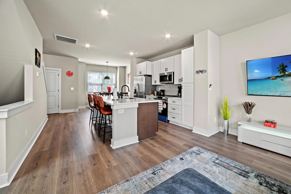 Open Plan with Living Space Leading into kitchen and dining