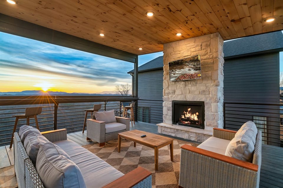 Gather around the warm, flickering flames for a cozy evening in our outdoor fireplace.
