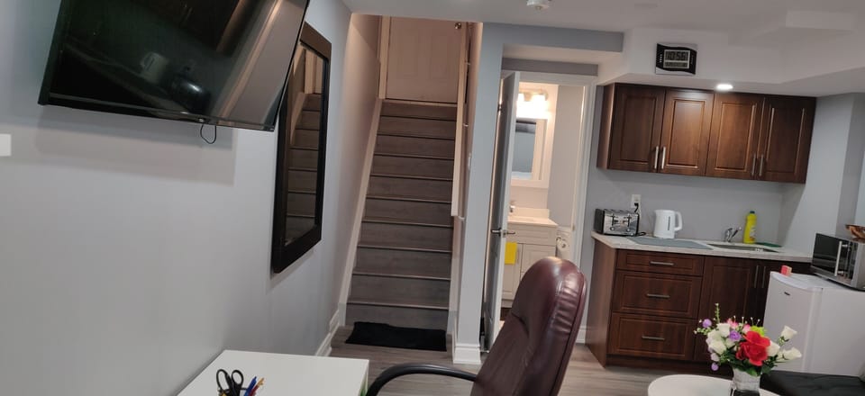 Entrance & Kitchen corner with Minifridge, Microwave, kettle, and bread toaster.