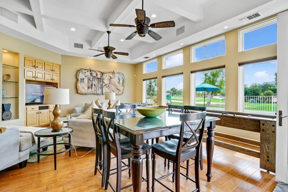 The outdoor view from the indoor dining area