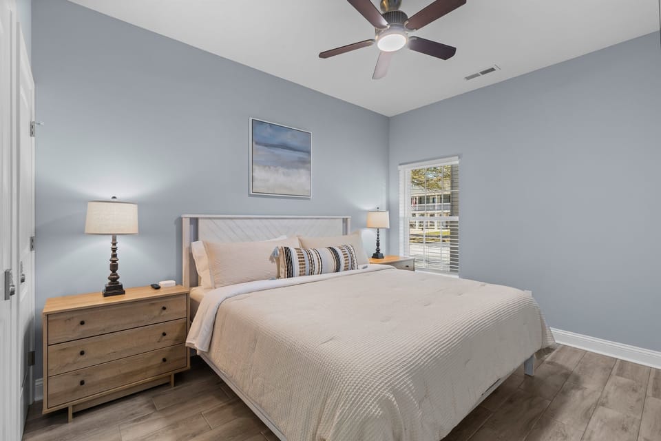 Bedroom 6 is located in the apartment area and has a King bed, smart TV and bathroom across the hall. 