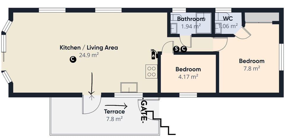 9 Beachlands floor plan Inc. fire safety measures.