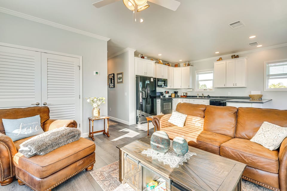 Living Room | Stilted Single-Story Home | Central A/C & Heat | Flat-Screen TV