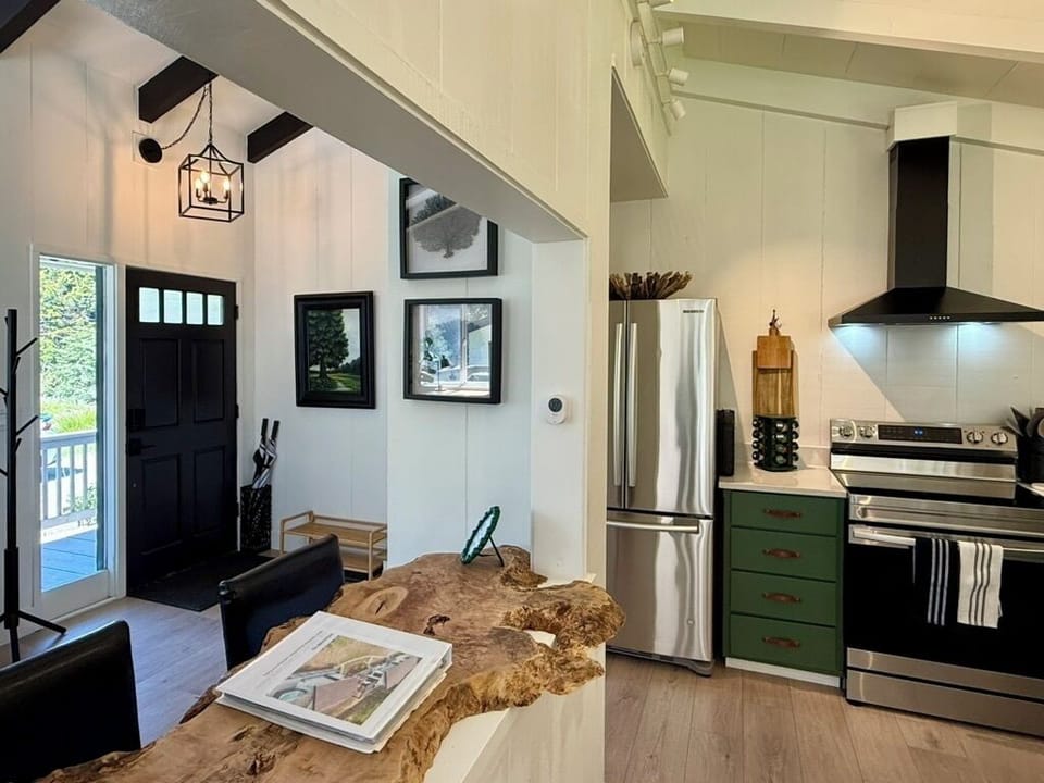 The live-edge bar lets you talk to the chef, while staying out of the kitchen