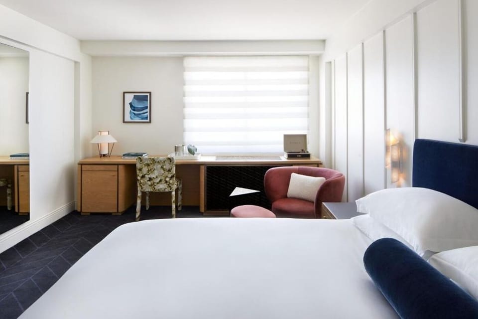 Stretch out in a spacious room with calming designer touches.
