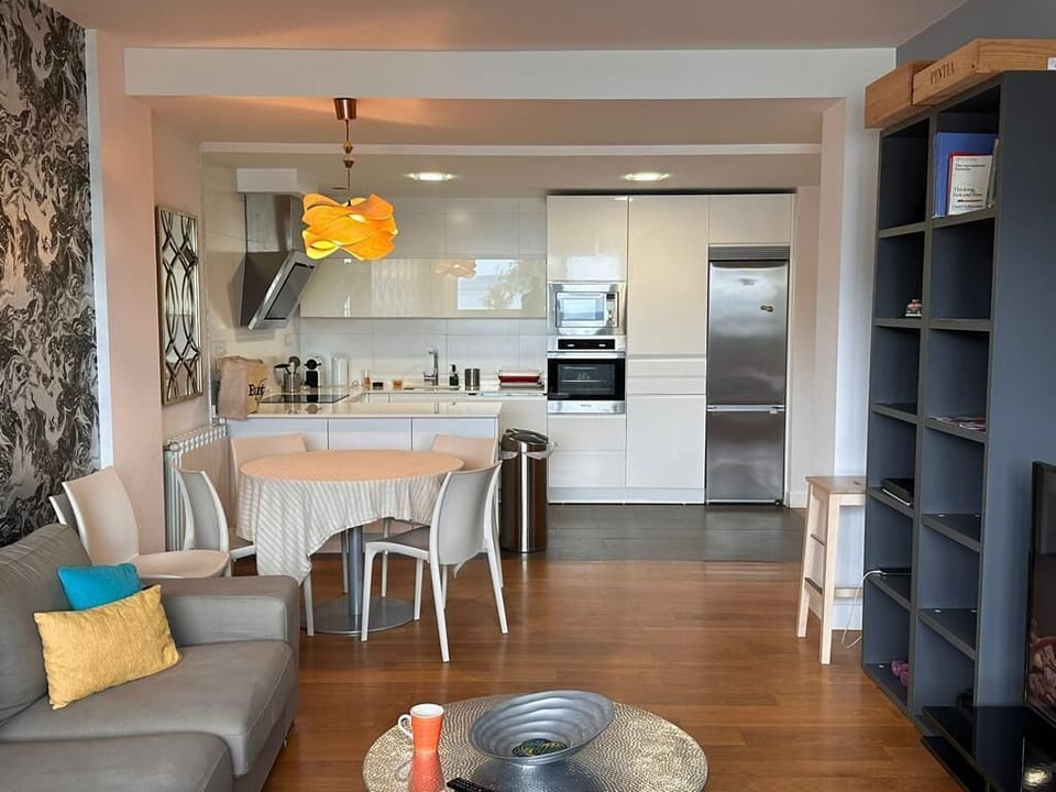 kitchen and living room 