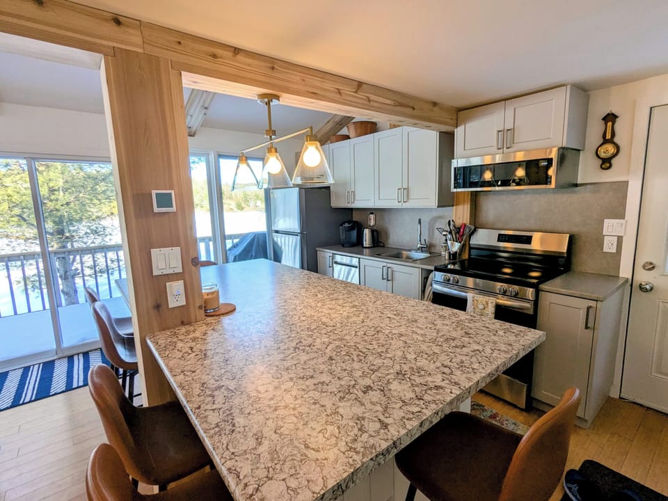 Newly renovated kitchen with stainless steel appliances 