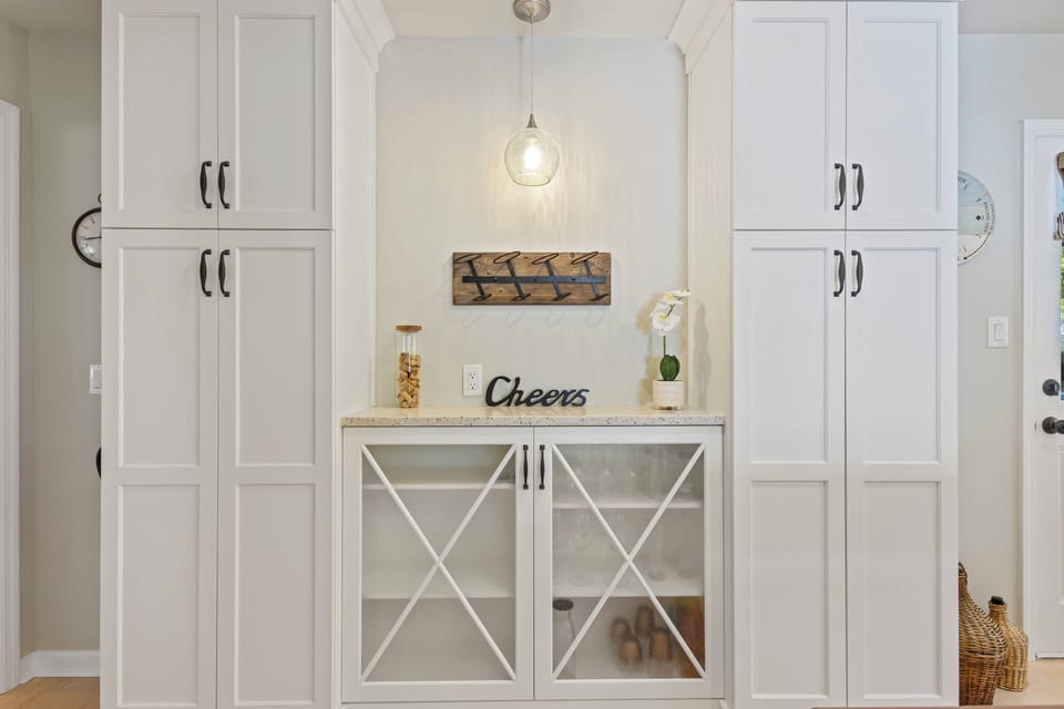 The chef's kitchen, outfitted with top-of-the-line Bosch appliances and custom cabinetry.
