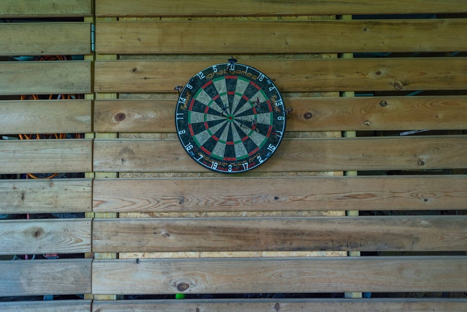 Dart board on the lower level patio