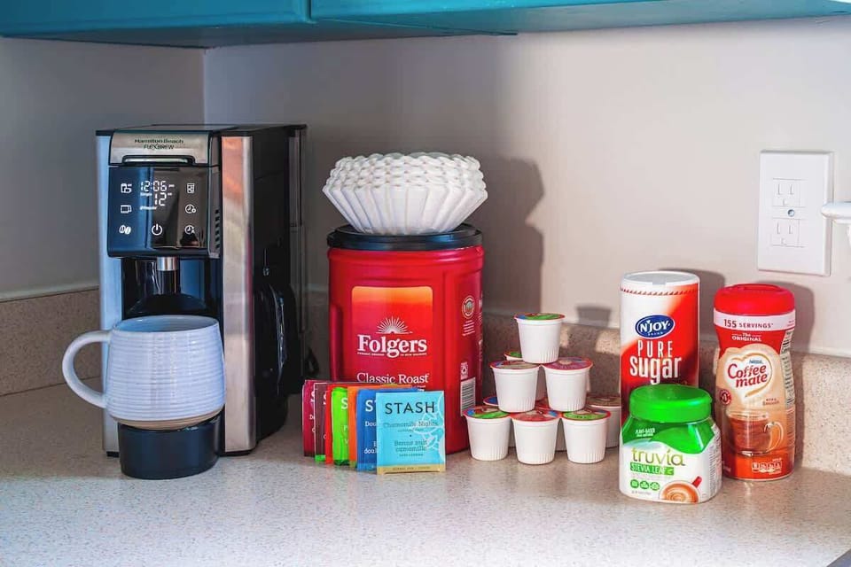 From our coffee bar with 5-in-1 FlexBrew machine, drip coffee, single serve pods...