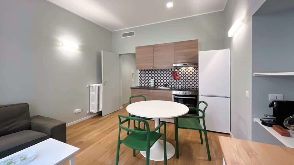 Modern kitchen with dining table