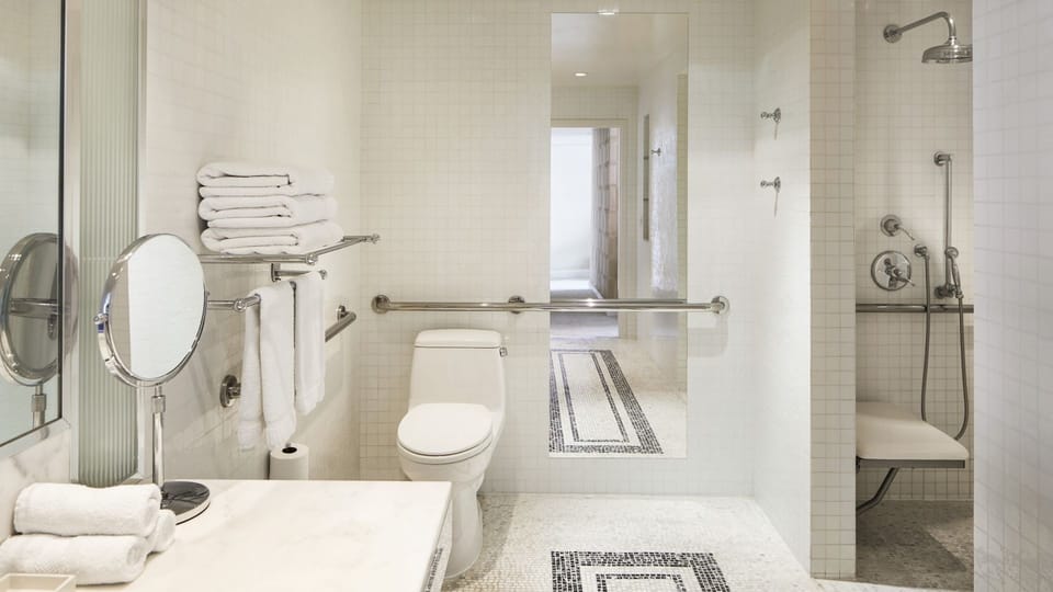 Feel comfortable with a spacious, accessible bath and walk-in shower.