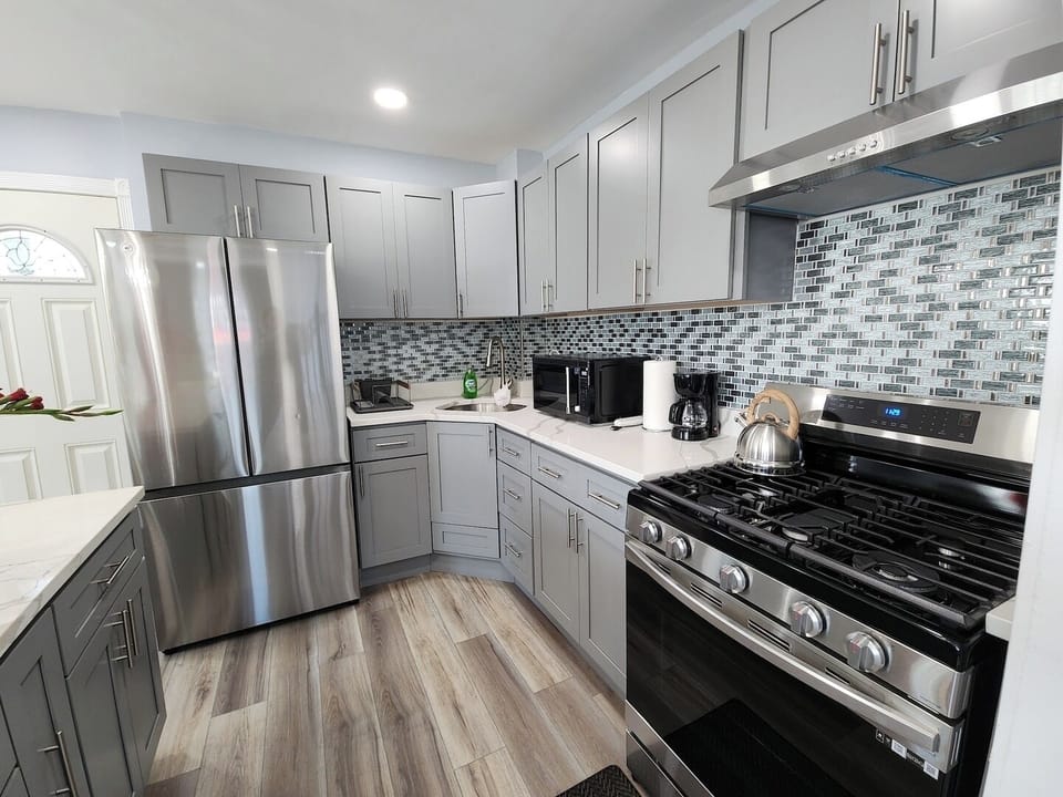 Newly updated kitchen with stainless steel appliances