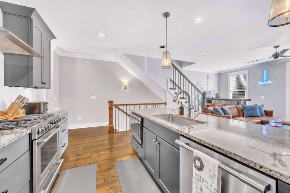 Experience modern elegance in this stylish Nashville vacation rental. The chic kitchen boasts high-end finishes and an open layout, perfect for entertaining. Cook, mingle, and create unforgettable memories in the heart of Music City!