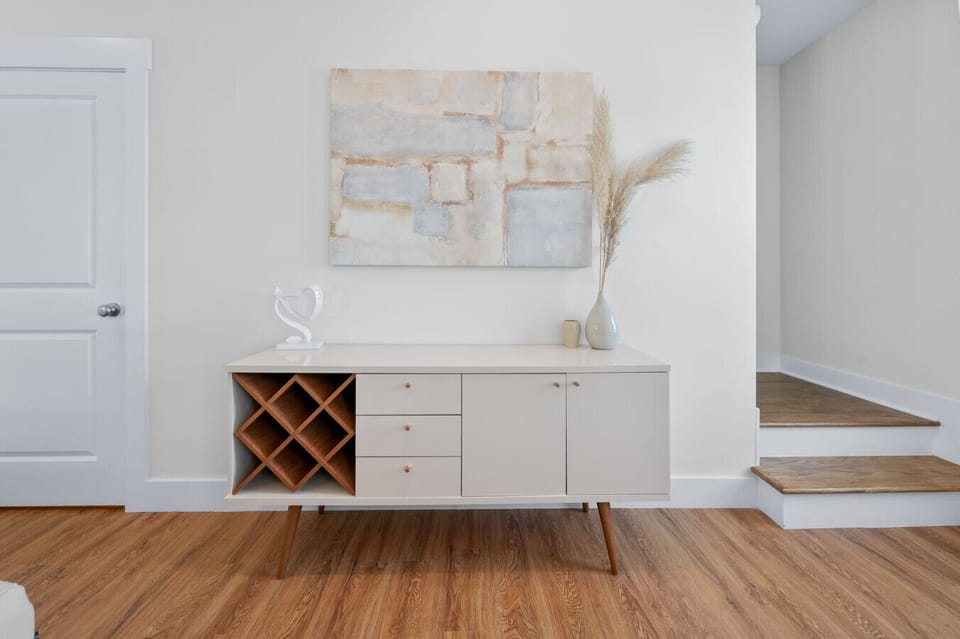 Sophisticated touches make this corner perfect for morning coffee or a glass of wine.