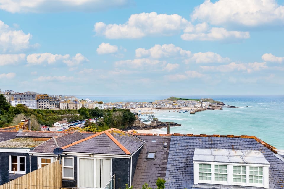 Boasting glorious views across St Ives Bay