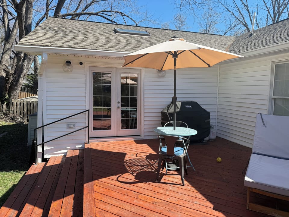 Shared patio and suite entrance