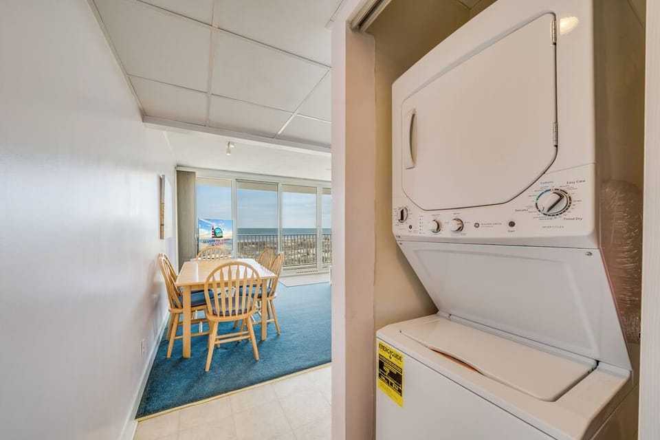 There is a stackable Washer/Dryer for your convenience.