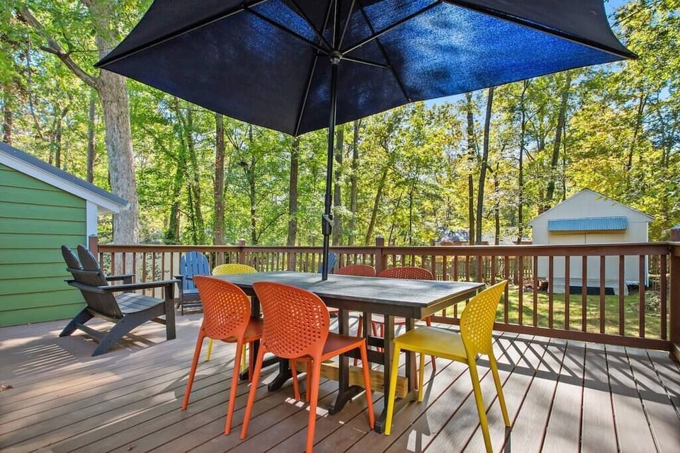 View of back deck with seating space for six.